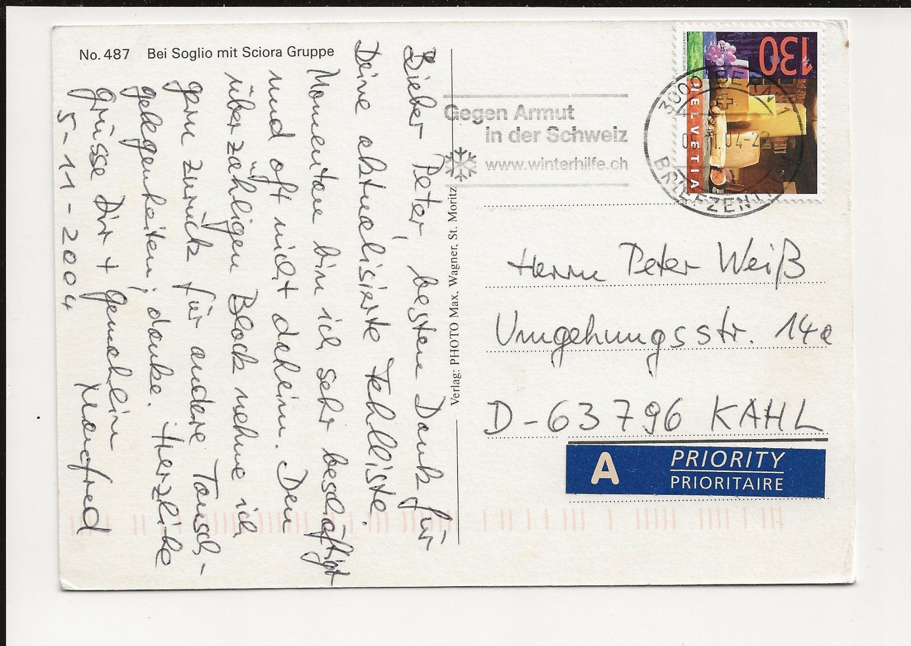 Cartoline postali: AK 2004 Bei Soglio mit Sciora Gruppe – Usato da Greifensee venduto da 315WDO 1