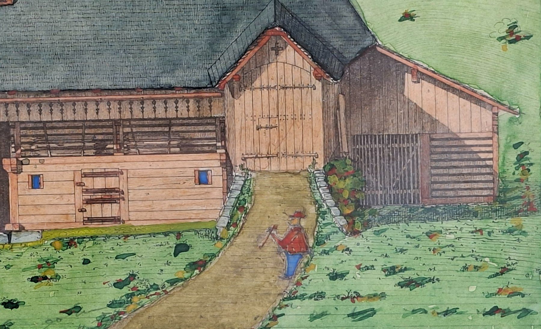 Dipinti: Aesch, Schönmann, Aquarell oder colorierte Litho, Bauernhaus – Usato da Herisau venduto da Saentis1 3