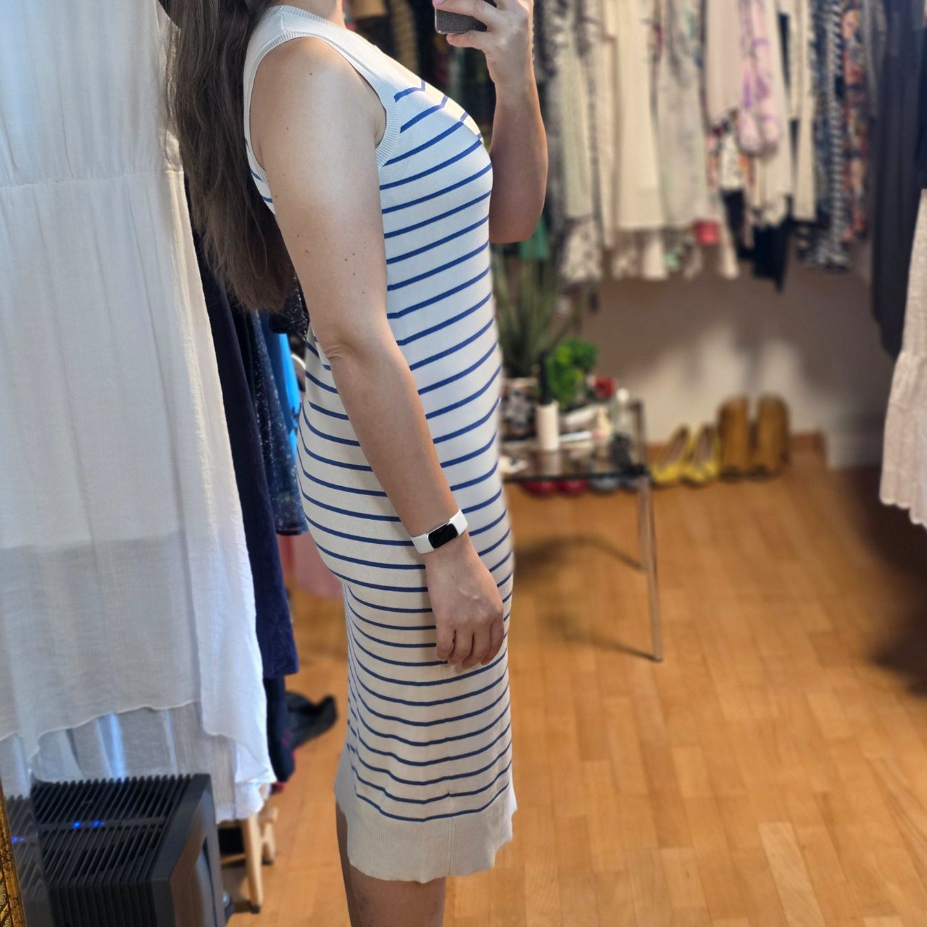Vestiti: Creme Kleid mit blauen Streifen – Usato da Wald ZH venduto da CapLux 1