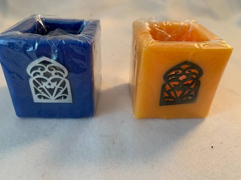 Candele: 2 Duftkerzen, blau & orange, neu A72 – Usato da Schötz venduto da amore14