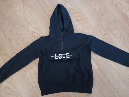 H&M Hoodie Gr.146/152 Schwarz "LOVE" Kapuzenpulli Top! 