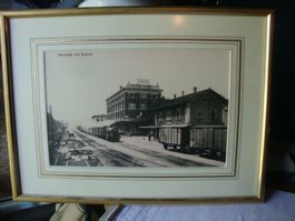 Druck alte Karte, Bahnhof Kempttal mit Dampfloki und Maggi