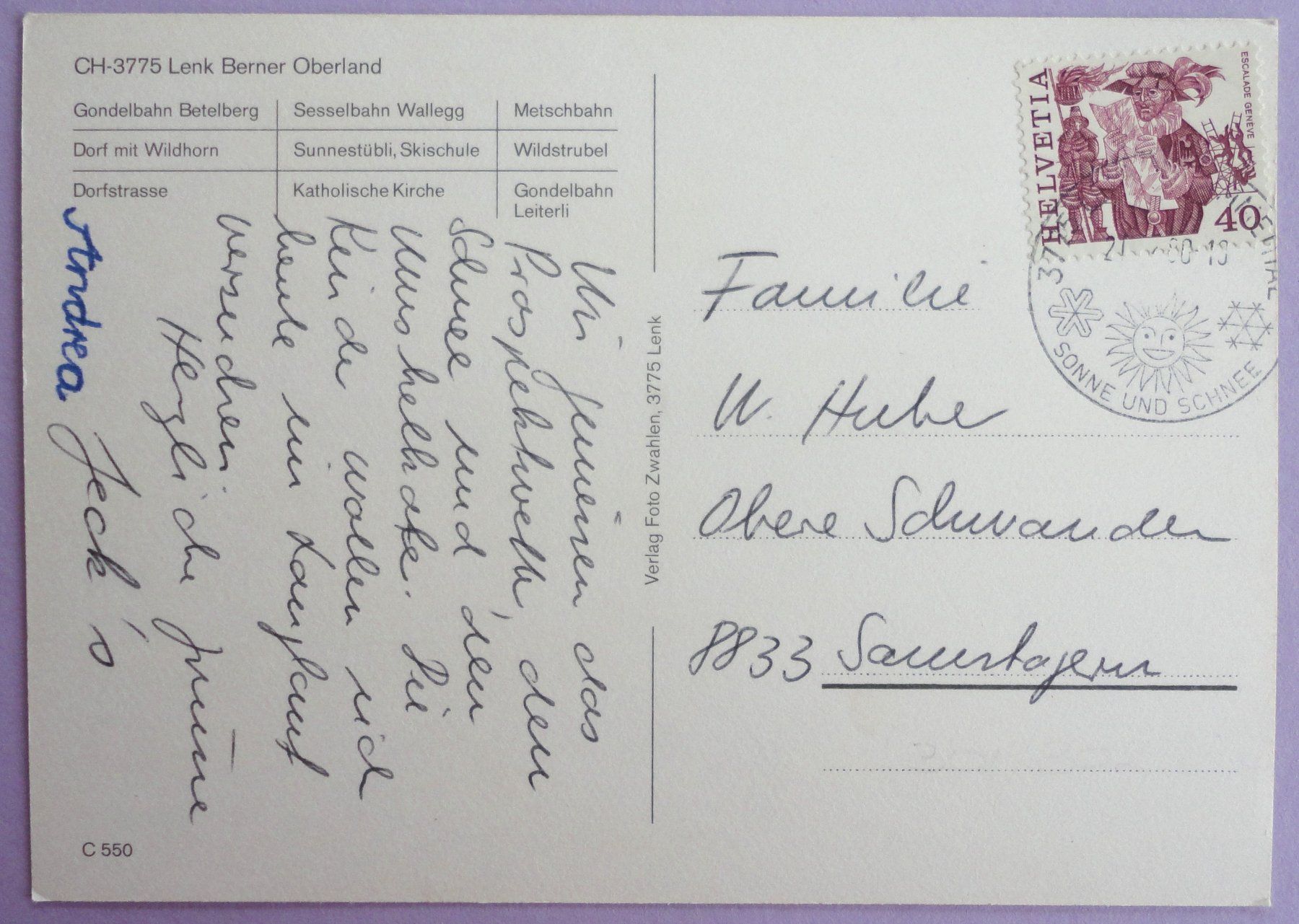 Cartoline postali: Lenk, Berner Oberland – Usato da Fétigny venduto da Billy2miny 1