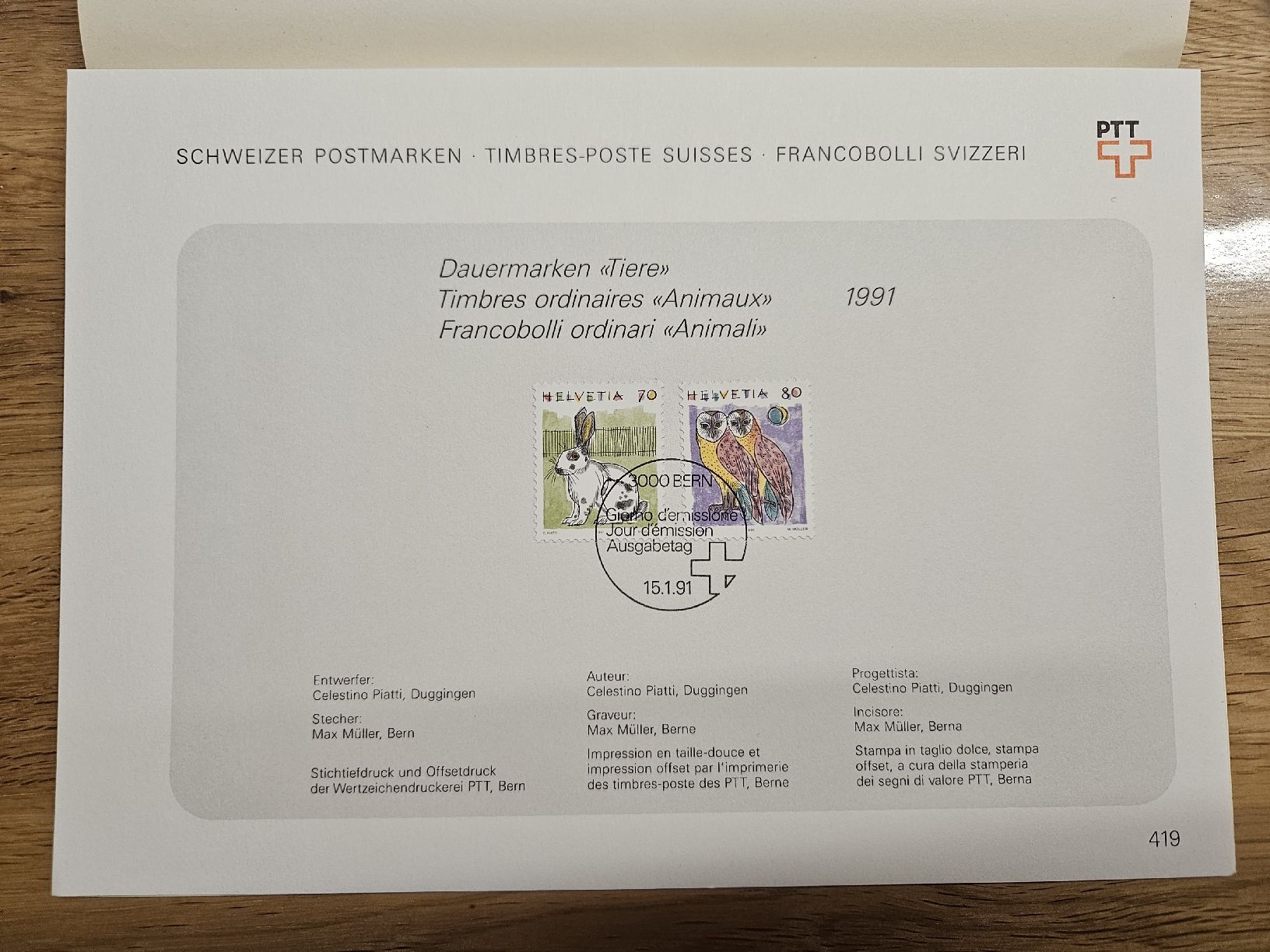 Tutti i francobolli: Schweizer Postmarken Tiere 1991 – Nuovo e nell'imballaggio originale da Chur venduto da Kohla1980 1