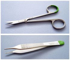 Iris-Schere 11,5cm u. Adson-Pinzette 12cm, Edelstahl, neu