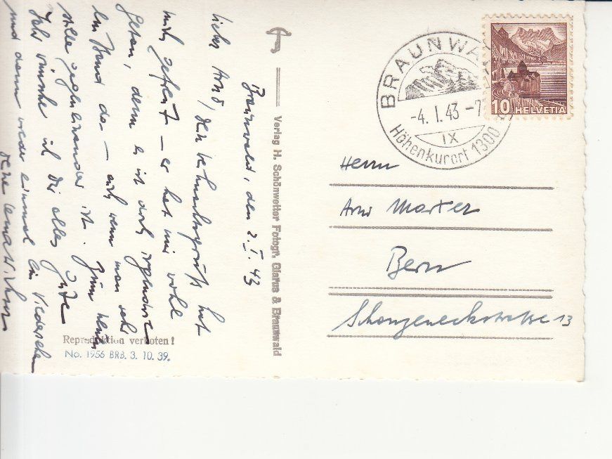 Cartoline postali: Braunwald 1943 – Usato da Bürglen TG venduto da StampGraf 1