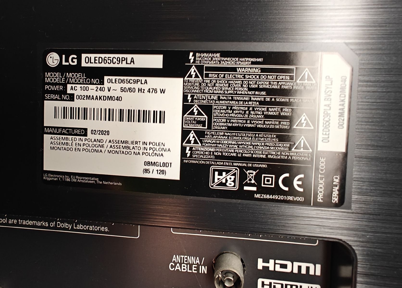LG Fernseher: LG OLED65C9 OLED 4K 120Gz – Gebraucht aus Zürich von wat_57t2 1