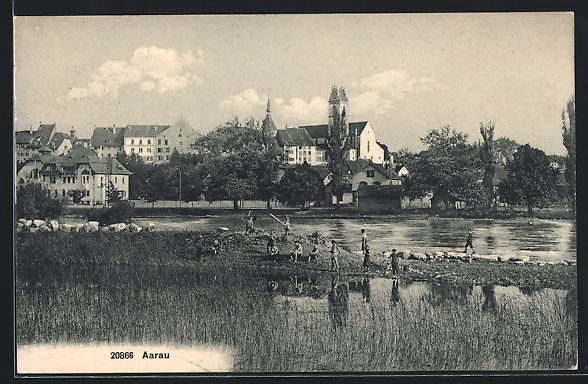 Cartoline postali: AK Aarau, Ortsansicht und Flusspartie – Usato da Berlin venduto da bartko-reher