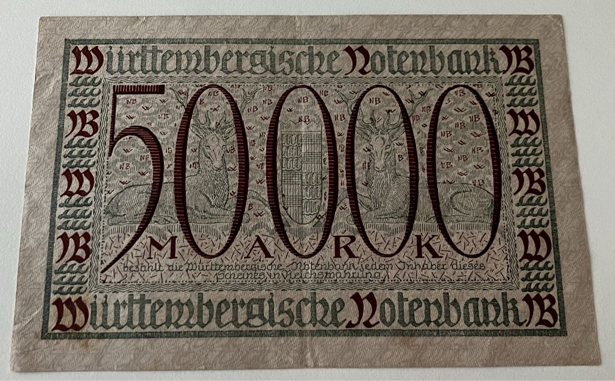 Banknoten: Deutschland 50‘000 Mark 1923 – Gebraucht aus Algetshausen von Carrhard 1
