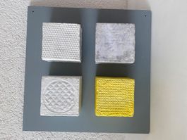 Bild modern weiss gelb auf Platte grau 36/36 cmUnikat Papier
