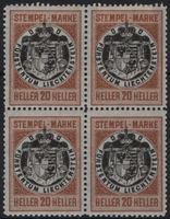 20 Heller Fiskalmarke von LIECHTENSTEIN im Viererblock