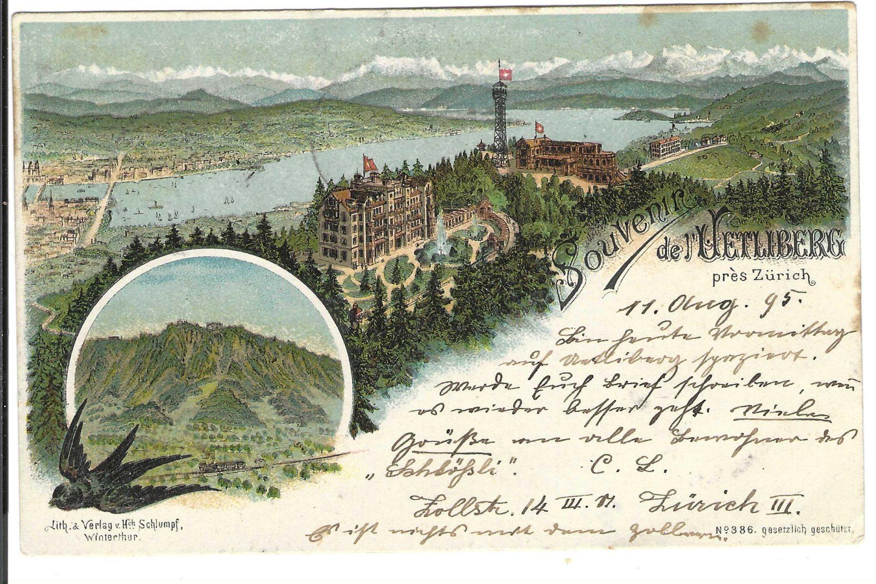 Cartoline postali: Souvenier de Uetliberg, Litho – Usato da Wildhaus venduto da Brunphil