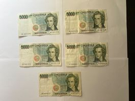 Italien Banknoten-Lot 5000 Lire, V. Bellini (5 Noten)
