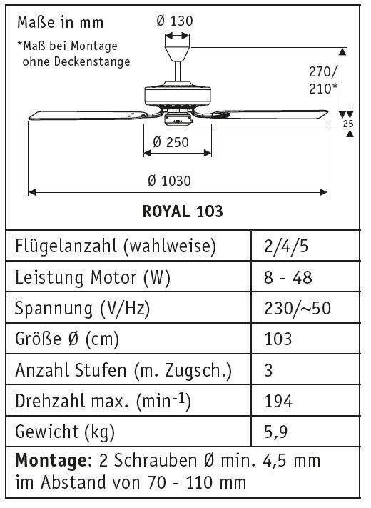 Ventilateurs: Deckenventilator Royal 103 Silber – Neuf avec emballage d'origine à Zürich par Ventilatoren 1
