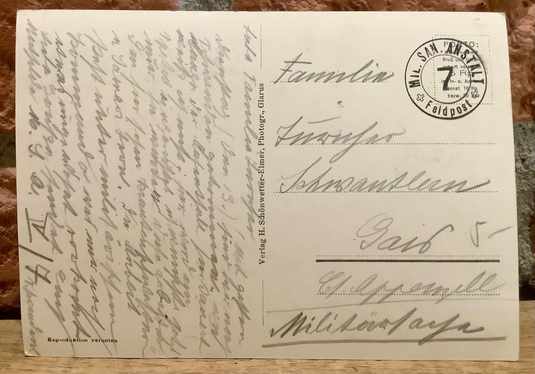Cartoline postali: GLARUS mit Glärnisch - Feldpost - Grossformat – Usato da Root venduto da ENGLAND-TREASURES 2