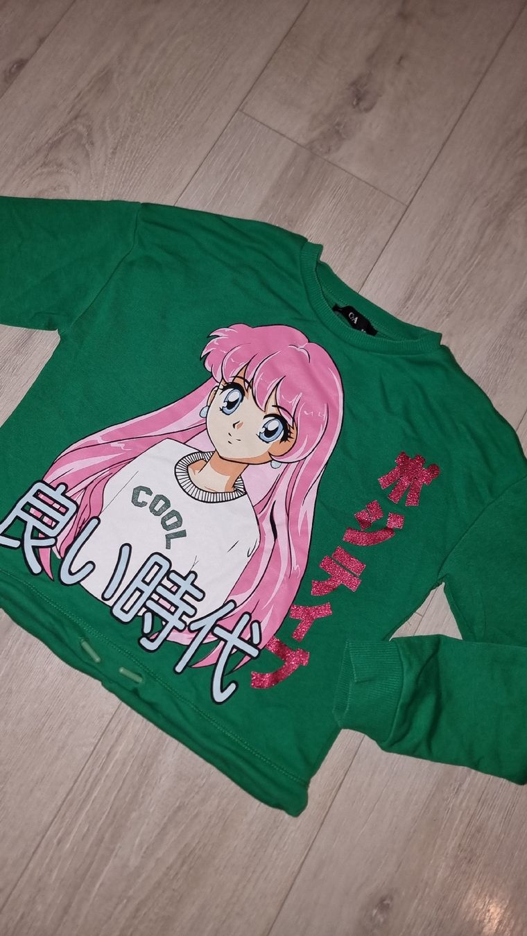 Maglioni & Felpe: Pulli mit Anime Manga Print, Grün, 134 140 – Usato da Wigoltingen venduto da Zuckerfee84 1