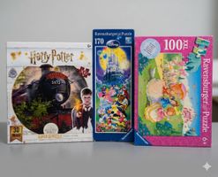 3er Set Puzzles: Harry Potter 3D, Disney Panorama, Prinzessi