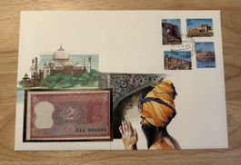 Banknoten Brief aus Indien 2 Rupien Banknote