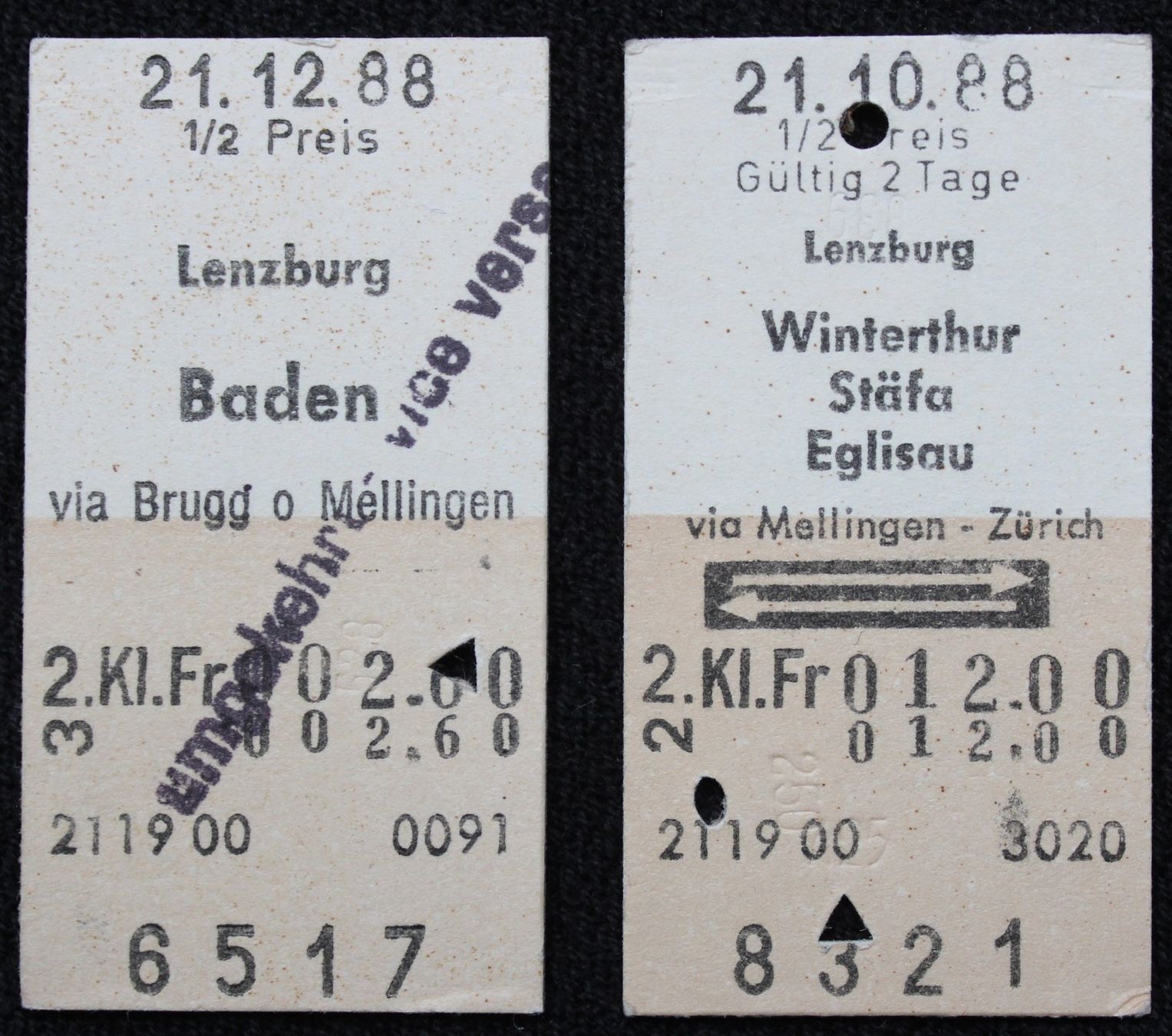 Biglietti: Alte Bahn Billette, Karton 1988/1989 – Usato da Herznach venduto da atsirch60 6
