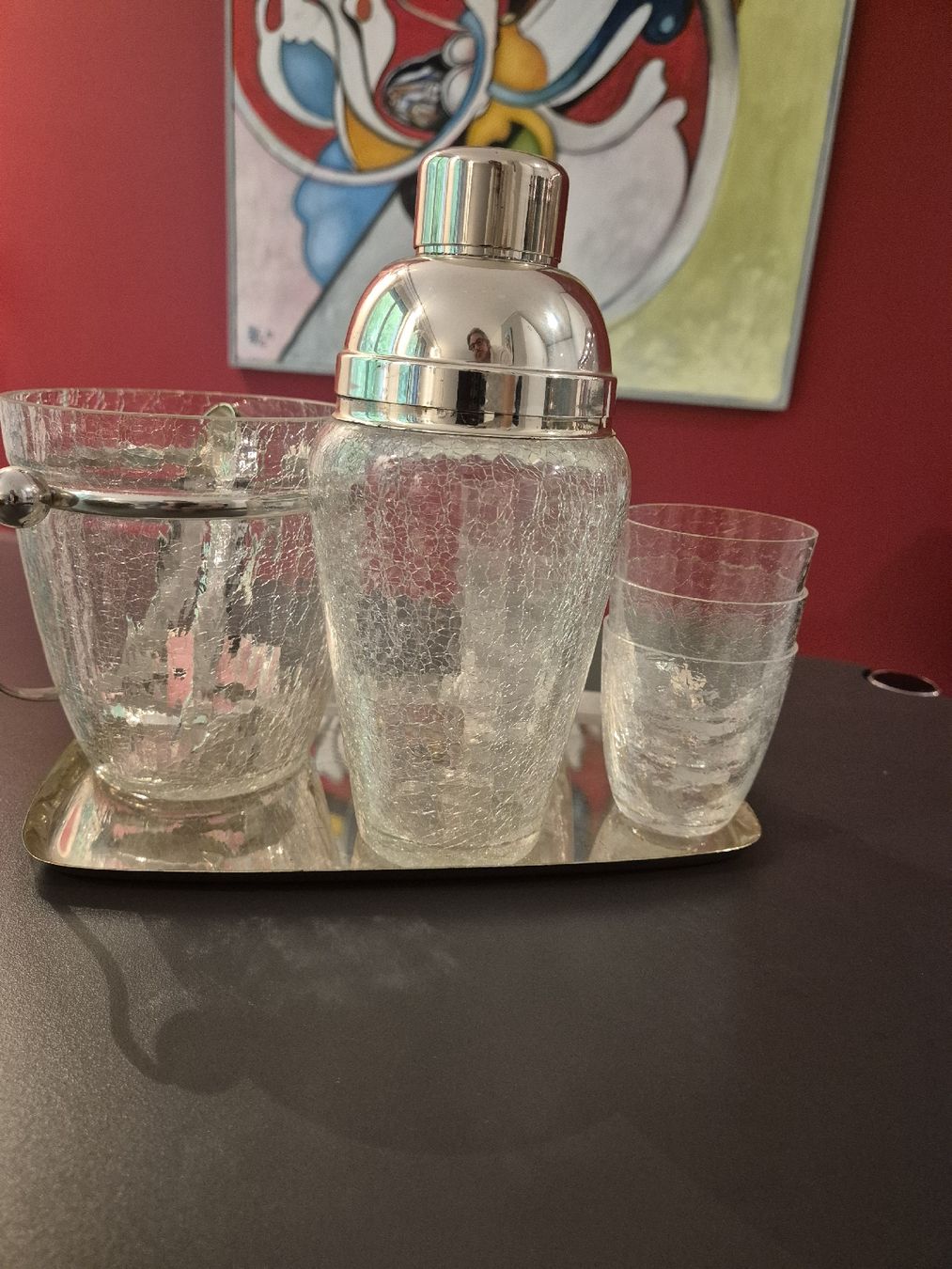 Bicchieri: 50er Jahre Cocktail-Shaker aus Craquele Glas, versilbert – Usato da Baden venduto da mapo1971 1