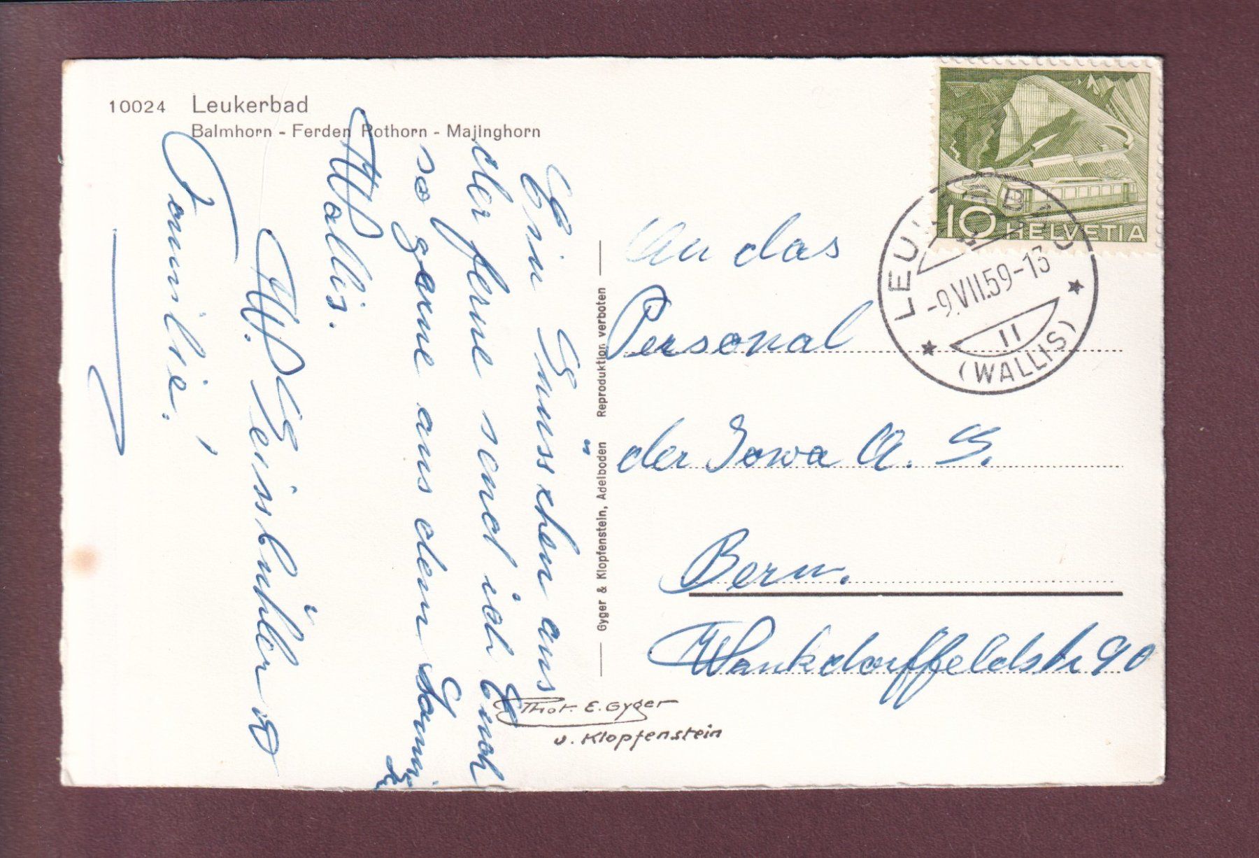 Cartoline postali: LEUKERBAD - Balmhorn - 1959 – Usato da Pully venduto da nicecards 1
