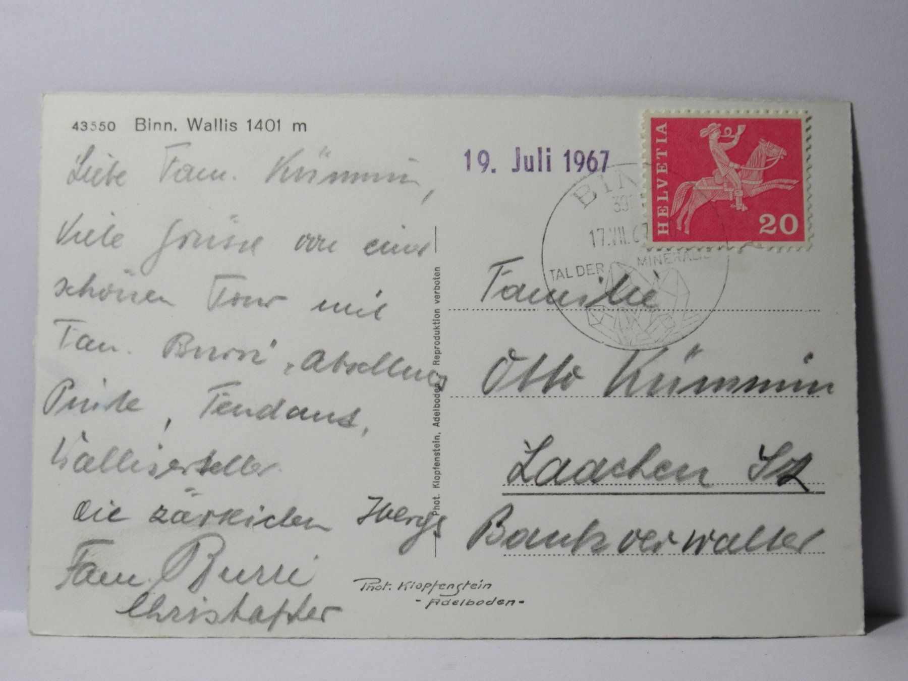 Ansichtskarten: Binn , Wallis 1967 – Gebraucht aus Grenchen von Bluemchen1900 1