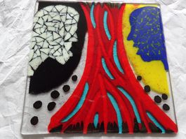Glasplatte Kunst mit Gold  L und B 25cm/Dicke ca. 6mm