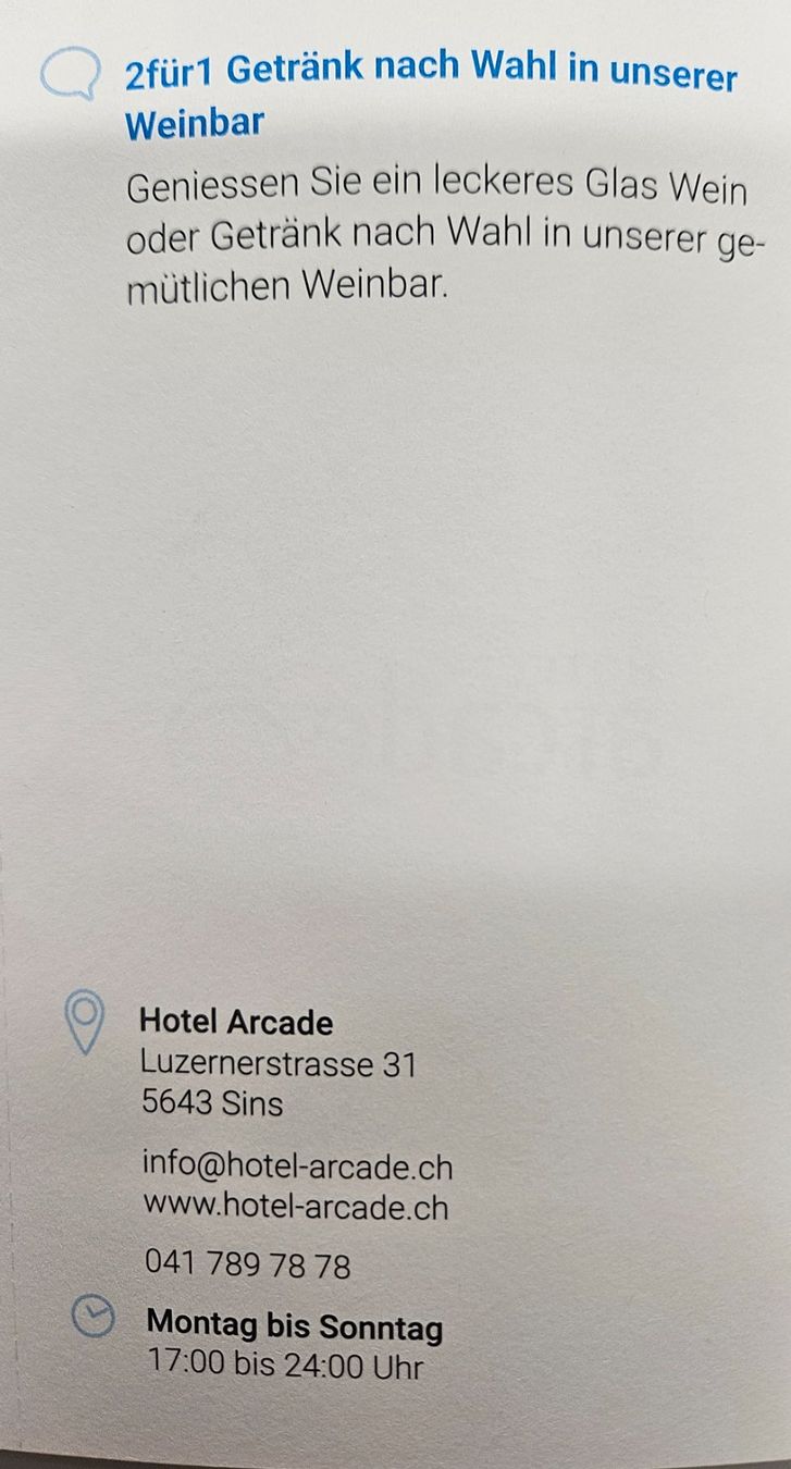 Buoni: 1 gratis Getränk Hotel Arcade Sind – Nuovo e nell'imballaggio originale da Uezwil venduto da Jasmin_ 1