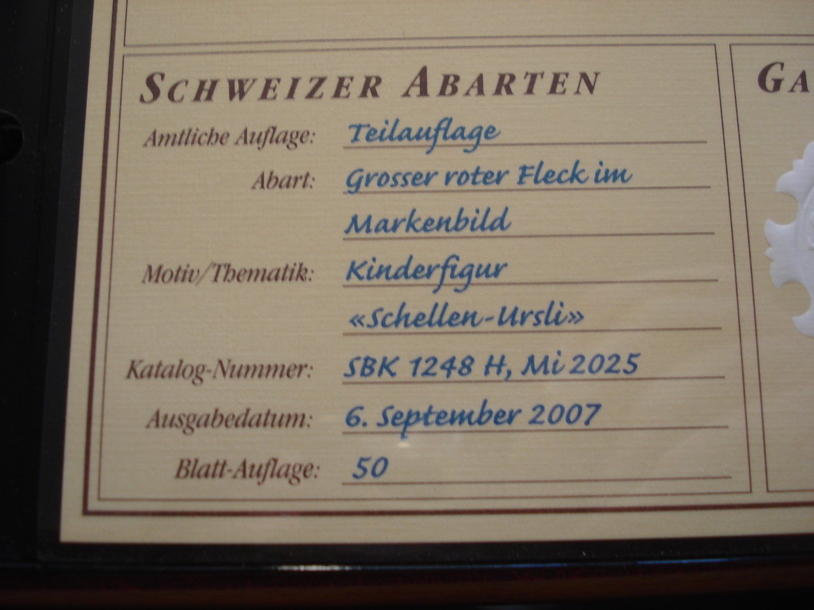 Tutti i francobolli: Abart "Schellen Ursli" ** 2007, Grosser roter Fleck – Usato da Niederwil AG venduto da morostahu 2