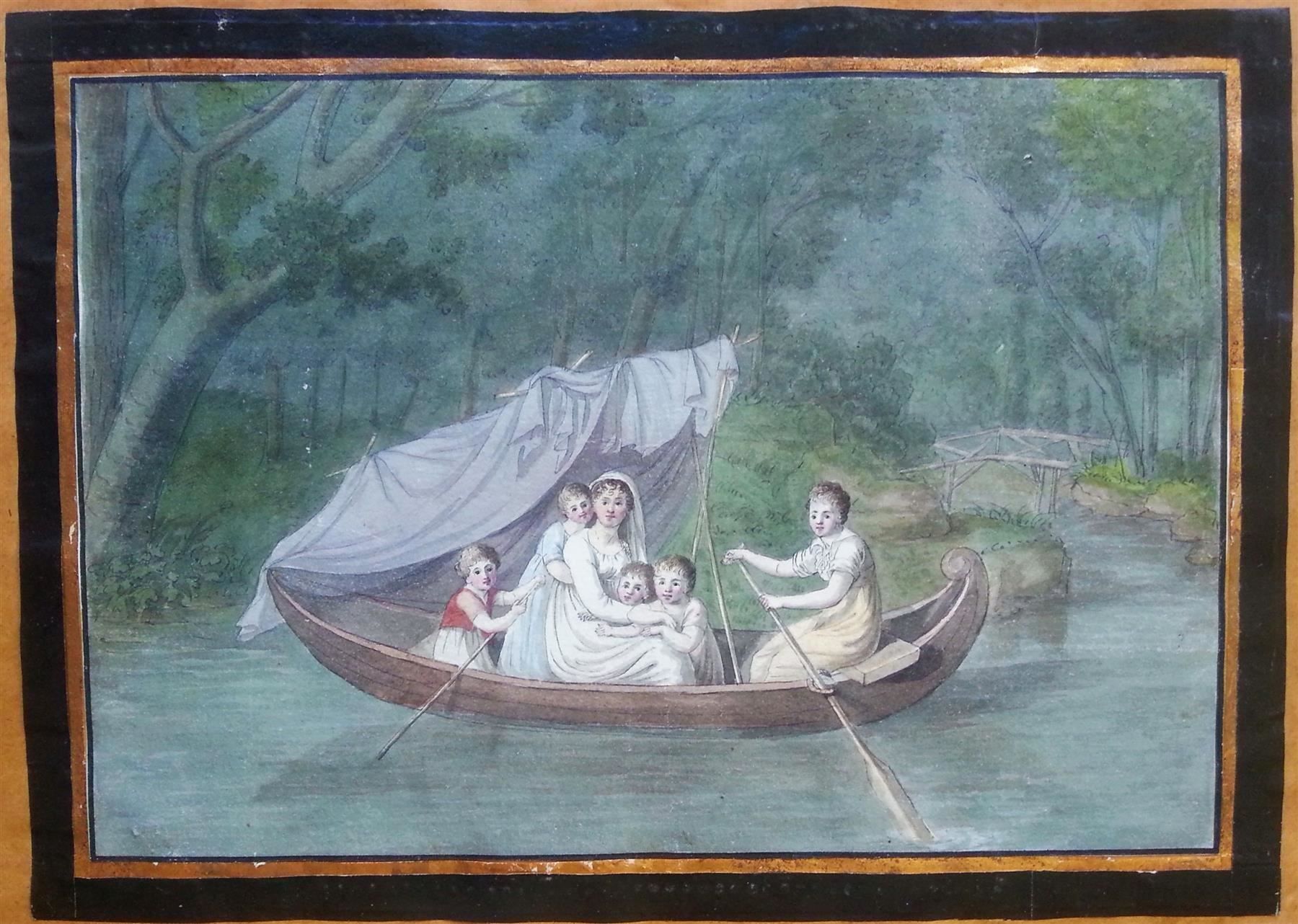 Dipinti: Bild Gemälde Aquarell: Mutter mit Kindern, um 1850 – Usato da Oberriet SG venduto da ganesh435