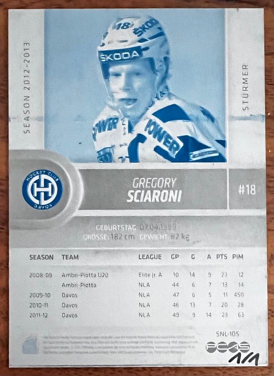 2012-13 SNL Press Plate 1/1 Gregory Sciaroni HCD Davos | Kaufen auf Ricardo