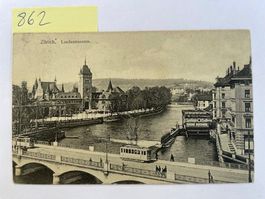 alte Ansichtskarte Zürich Landesmuseum mit Tram, 1908