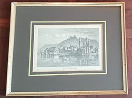 Bild - Holzstich, Stein am Rhein mit Burg Hohenklingen