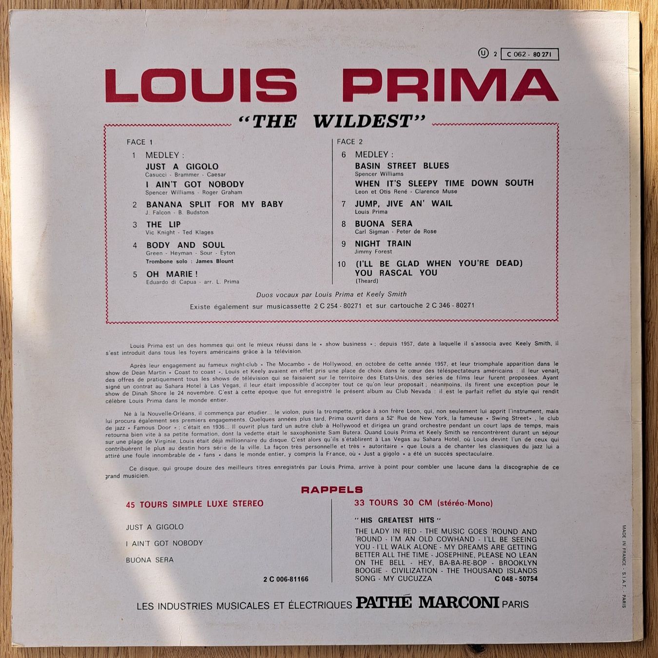Dischi in vinile: Louis Prima - The Wildest "Just a Gigolo" – Usato da Meggen venduto da Ricardokoch 1