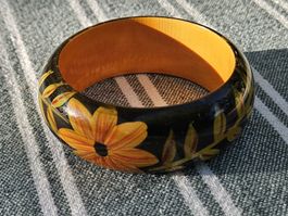 Armreif Holz handbemalt floral Gelb Schwarz