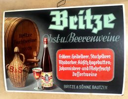 Altes Werbe Reklame Plakat Schild Britze Obst-u.Beerenweine