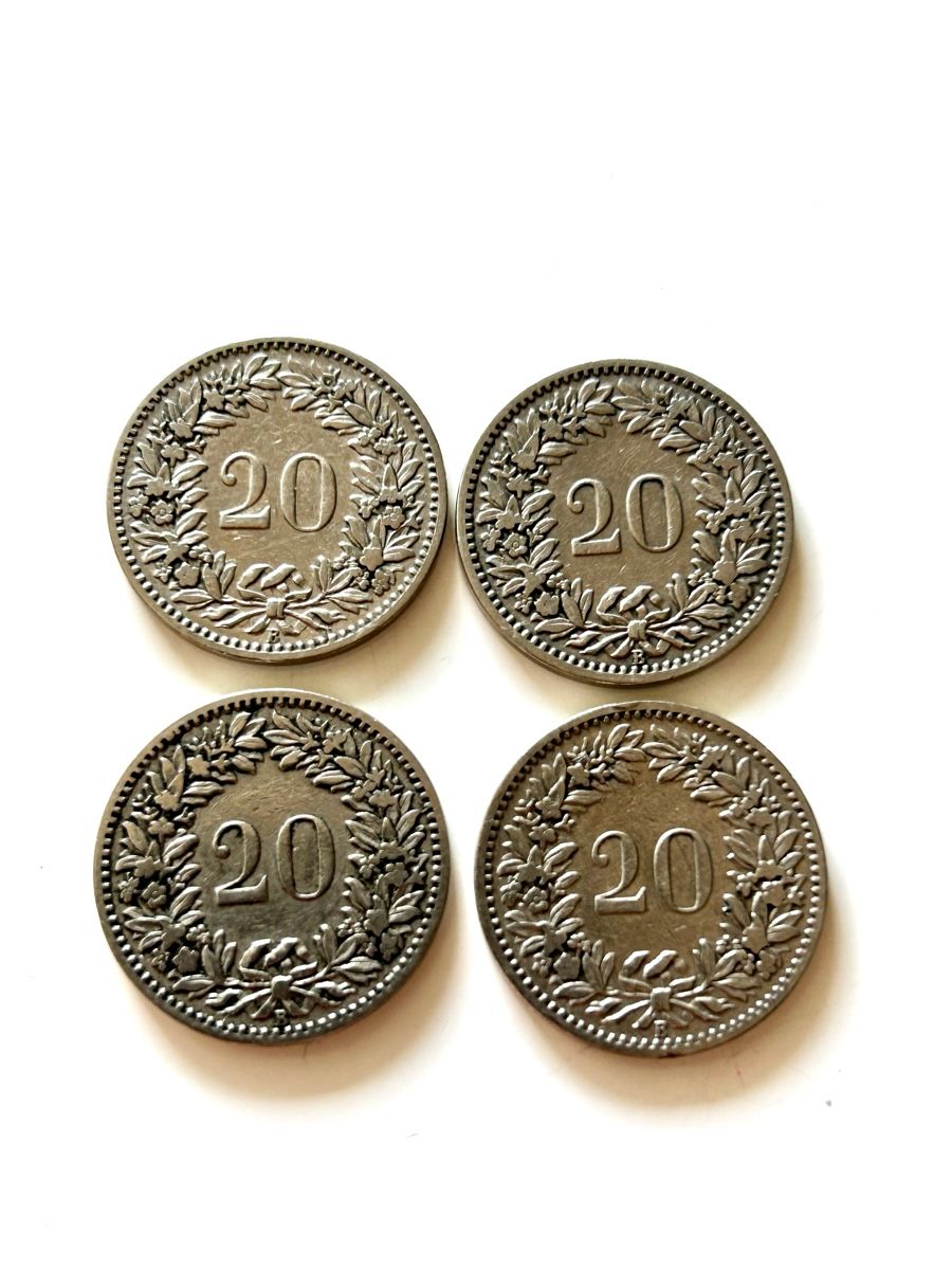 Alle Münzen: 20 rappen 1899/98/97/96 – Gebraucht aus Lugano von Mil-klr26 1