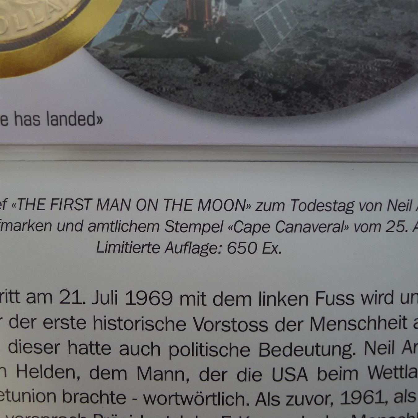 Medaillen: 2012: Numisbrief FIRST MAN ON THE MOON, limited – Gebraucht aus Sursee von Luzernerraute 5