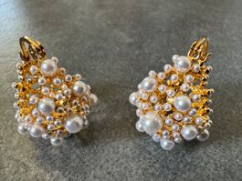 Creolen mit Perlen (weiss) 18 K vergoldet