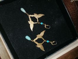 Vintage Ohrhänger mit Vogelmotiv, goldfarben bronce
