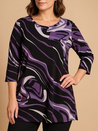 Tunika Shirt Gr 42 Lila Schwarz L Damen Herbst Frühling 🎁