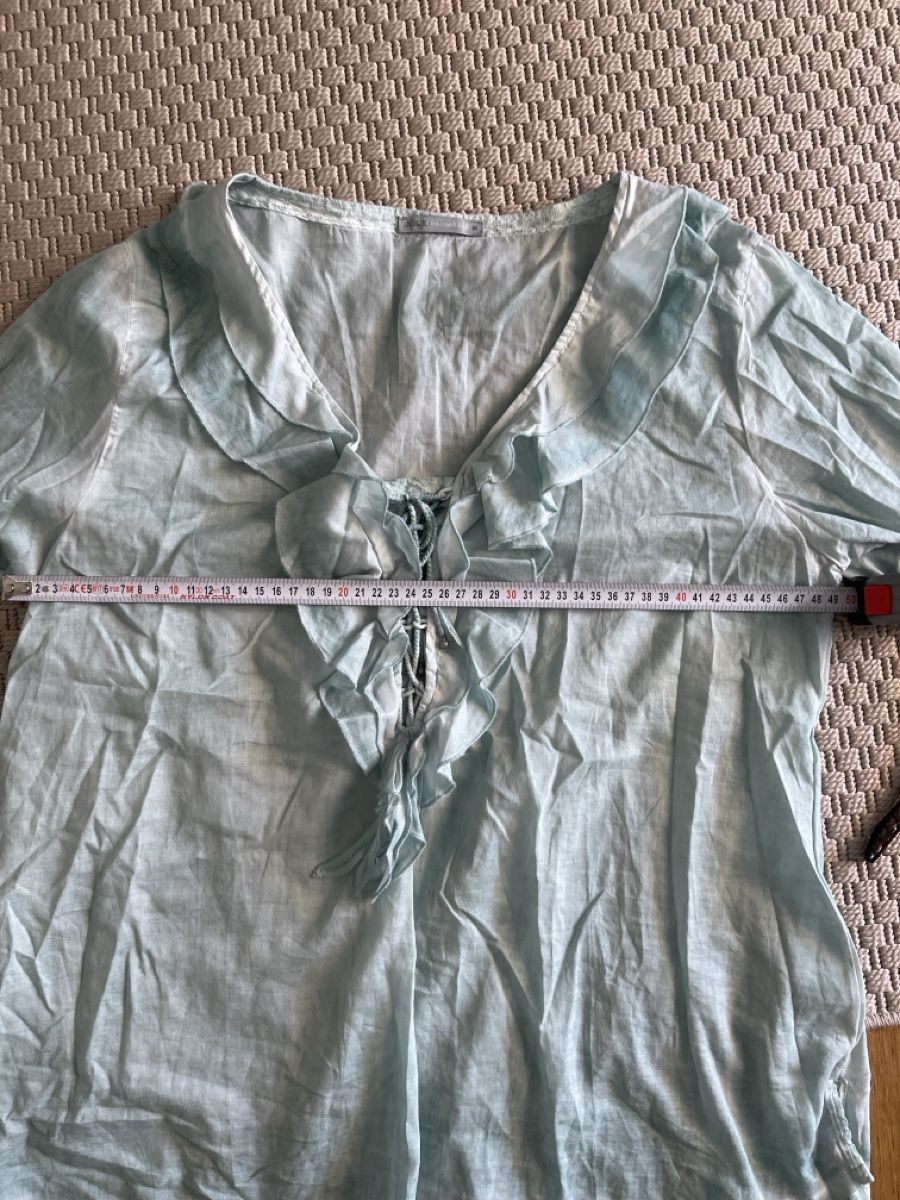 Nile Camicette: Bluse, Nile, Türkis mit Rüschen, M – Usato da Solothurn venduto da Bobesch08 9