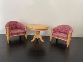 2 Sessel Tisch Holz Bodo Hennig Puppenhausmöbel 1:12