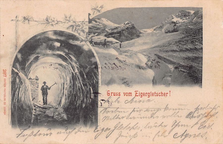 Cartoline postali: Gruss vom Eigergletscher!, Stempel Jungfraubahn 29 AUG 1903 – Usato da Frauenfeld venduto da POML