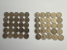 50x Schweizer 5 Rappen Münzen, antik,  div. Jahrgänge