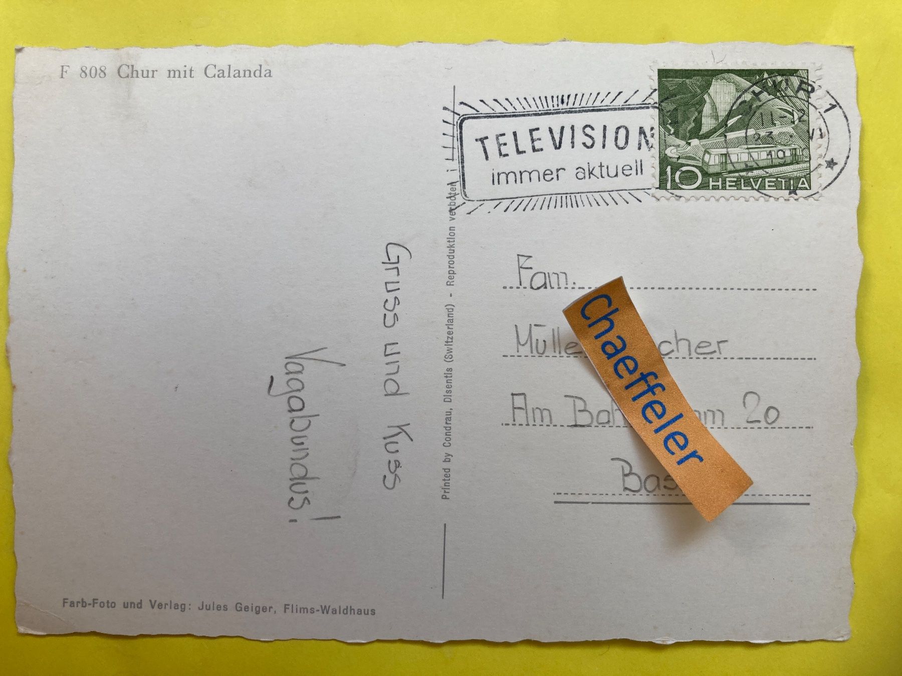 Cartoline postali: F 808 Chur mit Calanda – Usato da Zürich venduto da Chaeffeler 1