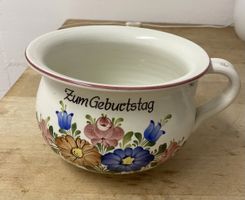 Blumentopf, Nachttopf mit Widmung: zum Geburtstag