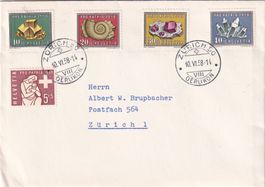 Pro Patria Satz 1958 auf Brief von Zürich 10.VI.58