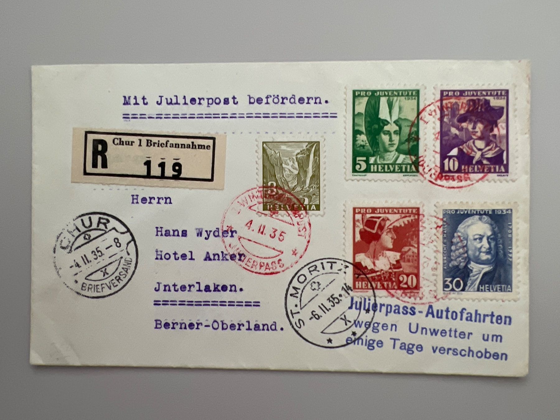 Tous les timbres: 1935 Winteralpenpost Julierpost PJ Satz 1934 Einges. – D'occasion à Buchrain par wmm
