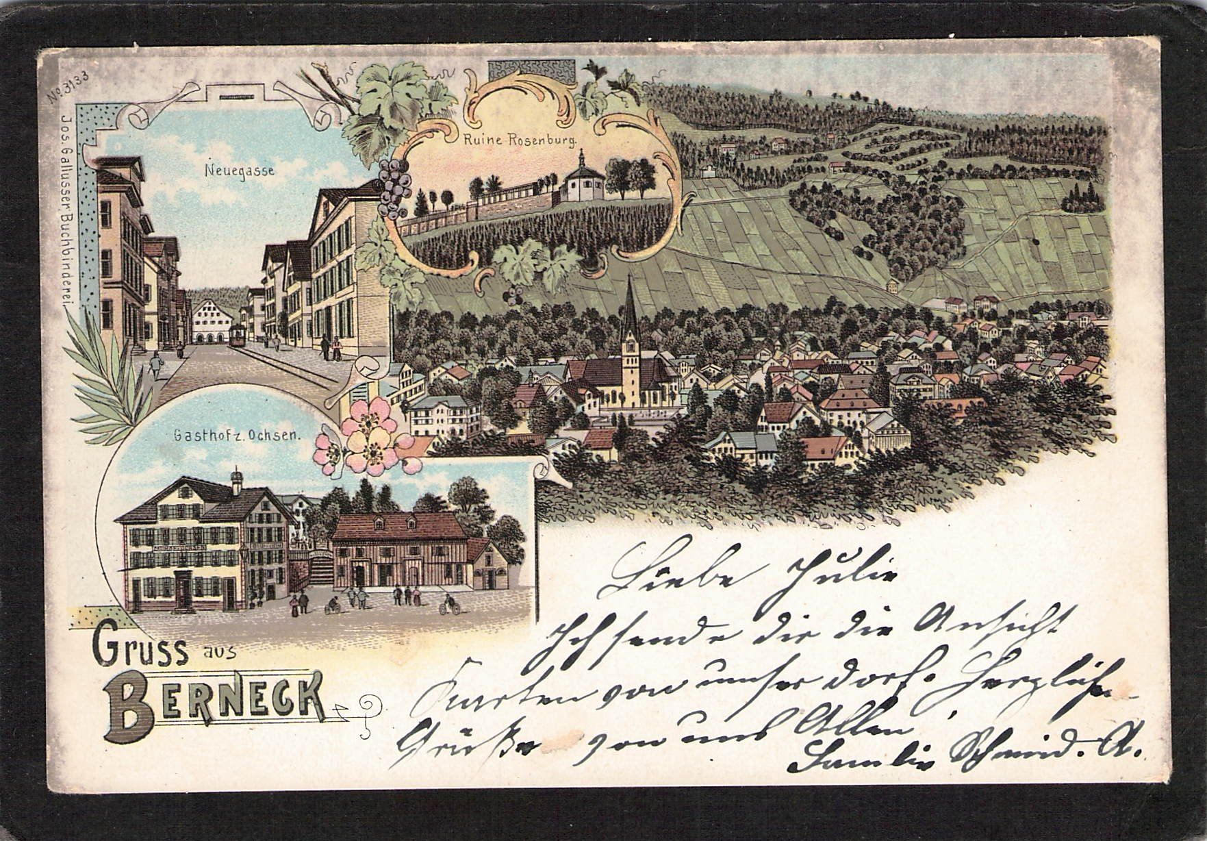 Ansichtskarten: Lithographie: Gruss aus Berneck SG – Gebraucht aus Reichenburg von Pipo-67